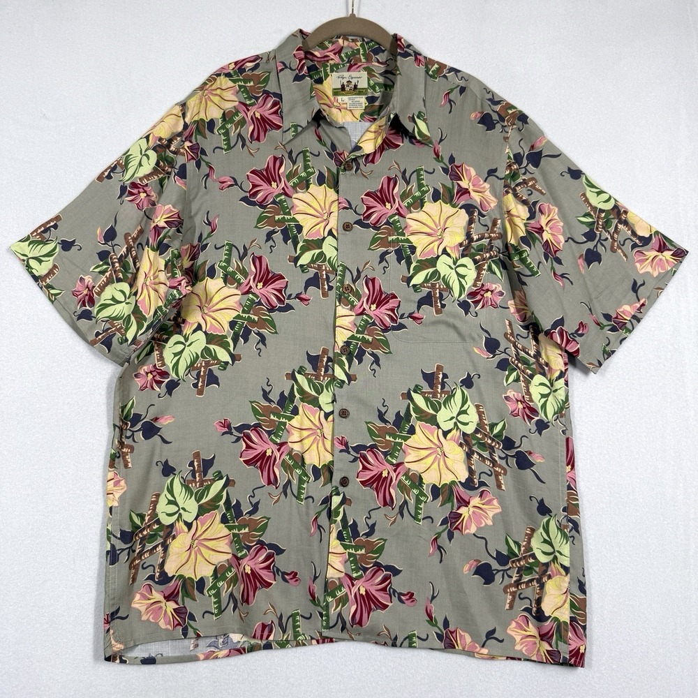 Vintage Reyn Spooner Hawaiian Shirt Men Large Polynosic Rayon Silk Hibiscus Camp